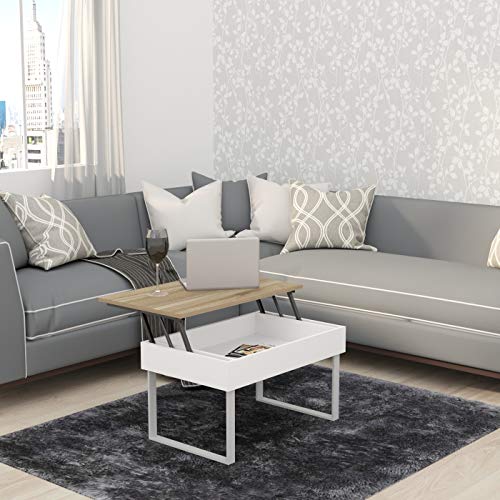 LEVIRA – Mesa de Centro elevable, Don - 80 x 46 (Cerrada) y 60 (Abierta) - Nogal Tróia