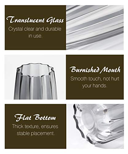 Lewondr Florero de Vidrio, 22CM Florero Decorativo Estilo Ins de Cristal Translúcido, Adecuado para Colocar Diferentes Tipos de Ramos de Flores en Oficina, Hogar, Cocina, Dormitorio – Gris Ahumado