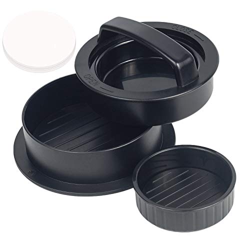 LEZED Moldes para Hamburguesas Burger Press Prensa Hamburguesas 3 en 1 Hacer Hamburguesas Molde y Prensador de Hamburguesas Utensilios de Cocina para Parrillas de Barbacoa + 40 Papeles Encerados