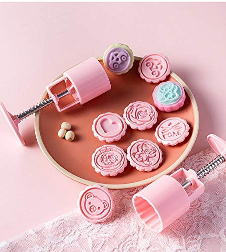 LEZED Sello para Galletas con Forma de Luna con Flor Sellos Pastelería Sellos para Galletas Mooncake Molde Mano Prensa para Hornear Galletas de Bricolaje 2 Juegos con 14 Sellos