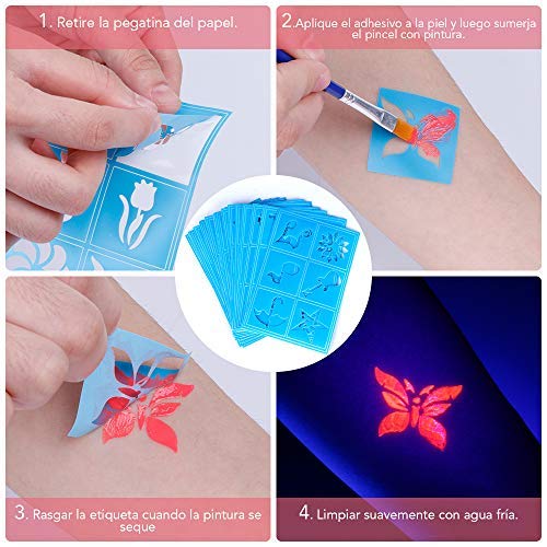 Lictin 43Pcs Pintura Corporal Pintura arte corporal UV Luz Negra Fosforescente maquillaje Arte maquillaje Fluorescente color maquillaje