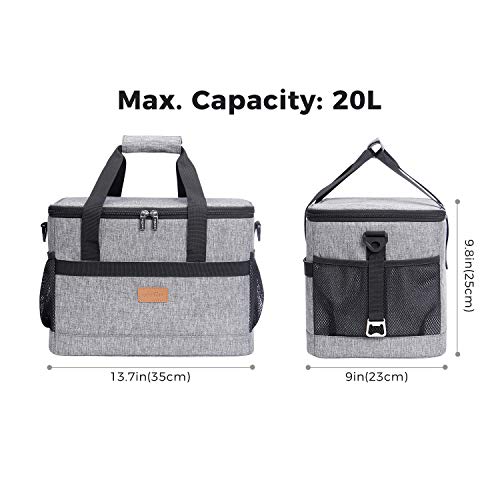 Lifewit 20L Nevera Portatil Bolsa Térmica Porta Alimentos Bolsa Isotermica con Correa Ajustable Bolso para Picnics, Fiestas, Camping, Gris