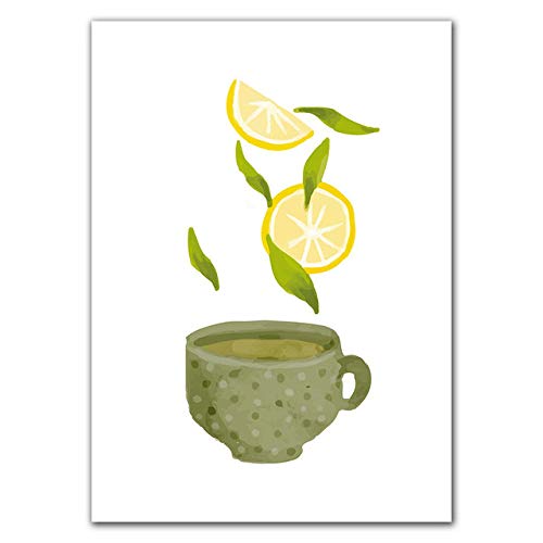 LiMengQi Póster de Taza de té de Acuarela, Pintura en Lienzo, Utensilios de Cocina, Impresiones, imágenes artísticas de Pared para Comedor, salón, Cocina, decoración del hogar (sin Marco)