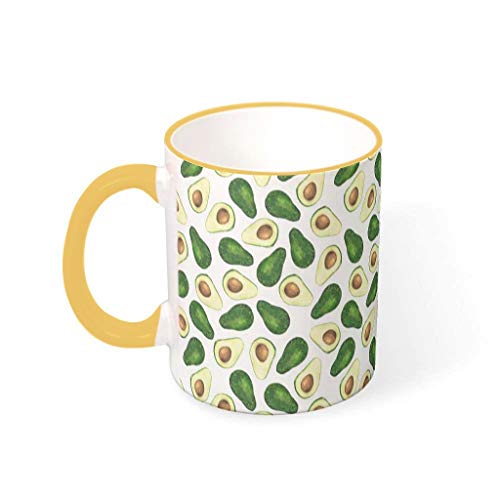 Lind88 Taza de té de agua con estampado de aguacate con mango de cerámica brillante tazas – Cute Fruits Hombre, adecuado para uso de dormitorio (11 onza), barra de oro de 330 ml