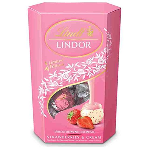 Lindt - Bombones Lindor Fresa Blanco Cornet, 200 g
