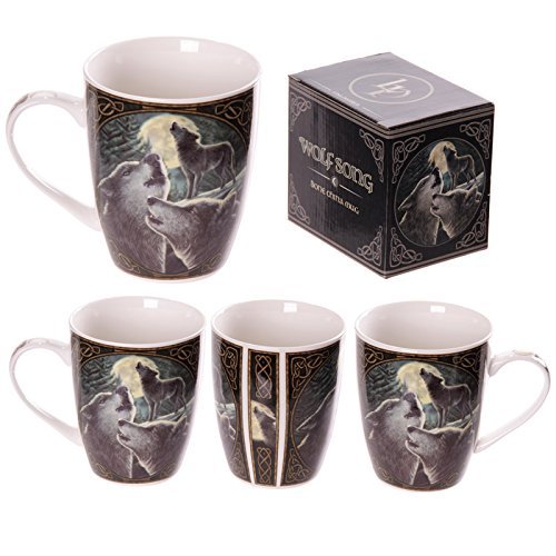 Lisa Parker Taza de Porcelana Caja de Regalo Letra de la canción diseño de Lobo Aullando a la Luna Moon Taza