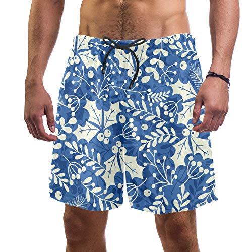 LORVIES - Bañador para hombre, diseño de hojas de acebo y bayas, secado rápido, talla L multicolor M