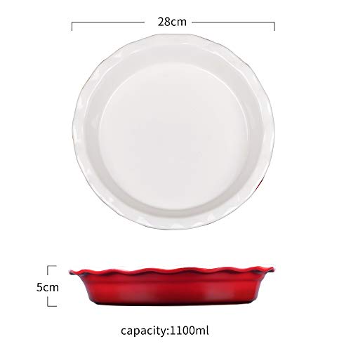 LOVECASA Fuente de Horno Redonda de Cerámica Molde Tarta Pan Color Rojo (28 * 5CM) para Pasteles/Tartas/Cazuelas