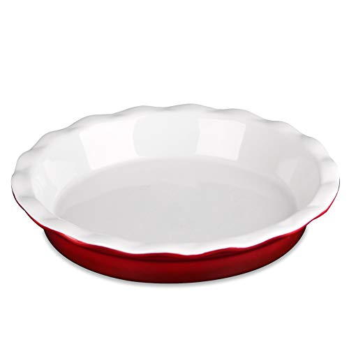 LOVECASA Fuente de Horno Redonda de Cerámica Molde Tarta Pan Color Rojo (28 * 5CM) para Pasteles/Tartas/Cazuelas