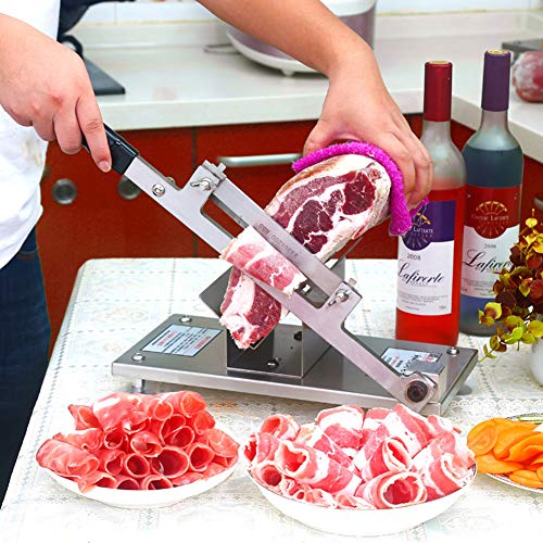 LRUIJIE Cortadora Manual de Carne Corte de Espesor Ajustable de Acero Inoxidable para de Cordero congelado y Cortador de Verduras Máquina de Corte de Hoja de Cordero de Carne con Mango