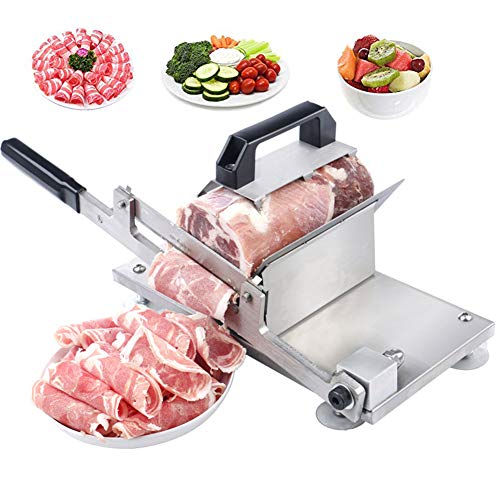 LRUIJIE Cortadora Manual de Carne Corte de Espesor Ajustable de Acero Inoxidable para de Cordero congelado y Cortador de Verduras Máquina de Corte de Hoja de Cordero de Carne con Mango