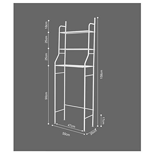 LSHOME 3 Niveles Estante de Almacenamiento para Inodoro Estantería de Almacenamiento Metal con 2 Ganchos Estante de Lavadora de Gran Capacidad 50 x 26 x 158 cm,Rosado