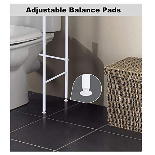 LSHOME 3 Niveles Estante de Almacenamiento para Inodoro Estantería de Almacenamiento Metal con 2 Ganchos Estante de Lavadora de Gran Capacidad 50 x 26 x 158 cm,Rosado
