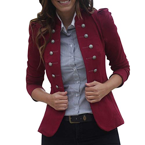 LUCKYCAT Chaqueta de Traje - Básico - Manga Larga - para Mujer (Vino, X-Large)