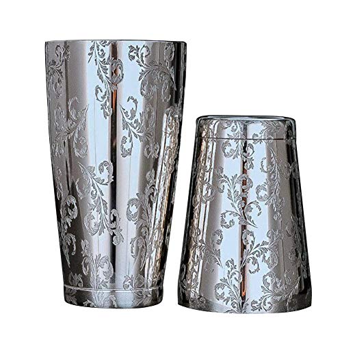 luckything Coctelera de Acero Inoxidable 2 Piezas de Grabado diseños Boston Shaker Cup para Bartenders Profesionales Amantes de cócteles caseros