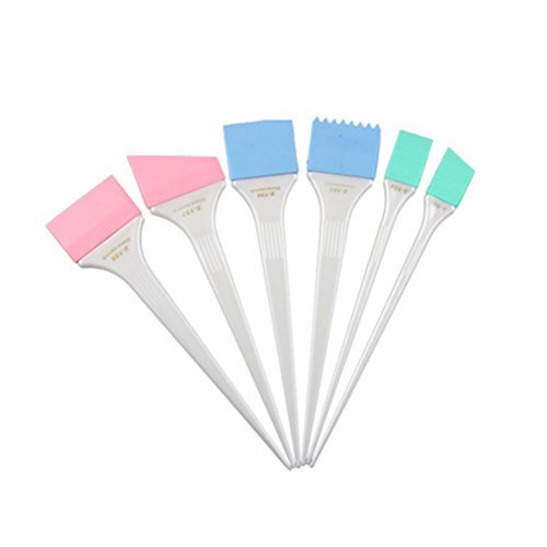 Lurrose Cepillo de Tinte de Silicona de 6 piezas para el Teñido del Cabello Pincel de Mezcla de Color de Cabello para Peluquería (manija blanca)