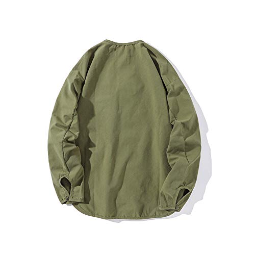 Lushi - Camisa vaquera de manga larga, estilo retro, con múltiples bolsillos y cuello en V Verde verde XXL