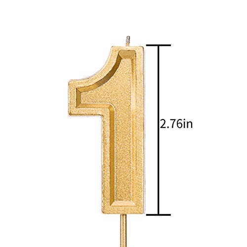 LUTER 2,76 Pulgadas Cumpleaños Grande Velas de Oro Cumpleaños con Purpurina Pastel De Velas Número de Velas Topper de la Torta Decoración para Fiesta de Bodas Niños Adultos (Número Grande 1)