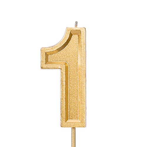 LUTER 2,76 Pulgadas Cumpleaños Grande Velas de Oro Cumpleaños con Purpurina Pastel De Velas Número de Velas Topper de la Torta Decoración para Fiesta de Bodas Niños Adultos (Número Grande 1)