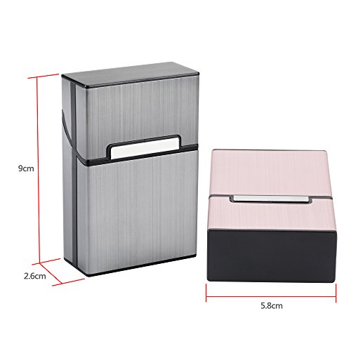 LUWANZ 2X Caja de Cigarrillo, Cigarette Case de la aleación de Aluminio con el Color Gris y Rosa, Funda de Aluminio con la Cerradura magnética para 20 Cigarrillos (No Incluye Cigarrillos)