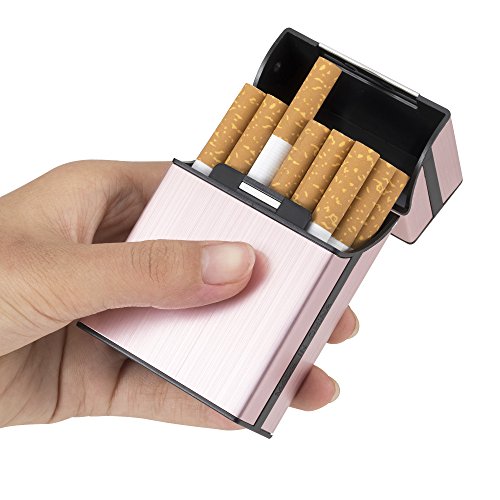 LUWANZ 2X Caja de Cigarrillo, Cigarette Case de la aleación de Aluminio con el Color Gris y Rosa, Funda de Aluminio con la Cerradura magnética para 20 Cigarrillos (No Incluye Cigarrillos)