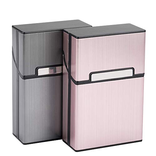 LUWANZ 2X Caja de Cigarrillo, Cigarette Case de la aleación de Aluminio con el Color Gris y Rosa, Funda de Aluminio con la Cerradura magnética para 20 Cigarrillos (No Incluye Cigarrillos)