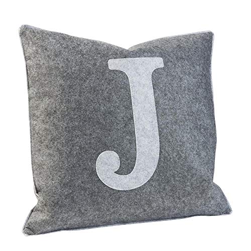 Luxdag - Funda de cojín de fieltro con letra J, color gris claro (letras a elegir) | máx. 40 x 40 cm, cojín para silla, cojín decorativo, con cremallera