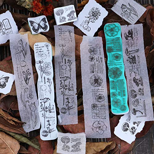 Lychii Clear Stamp Set de 8 piezas de goma de espuma con flores y plantas para manualidades, revistas, planificadores diarios, cajas de regalo, accesorios de fiesta de oficina