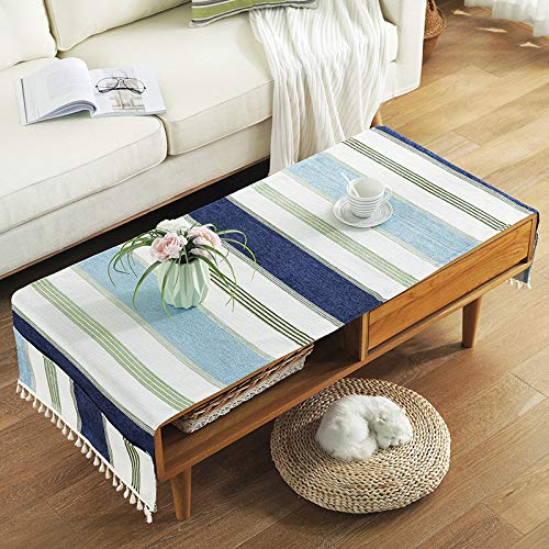 LYDCX Estera De Mesa Nórdica, Mesa De Centro Mediterránea A Rayas Blancas Y Azules, Mantel, Mantel De Tela, Mesa Rectangular, Mantel B 80X180 Cm