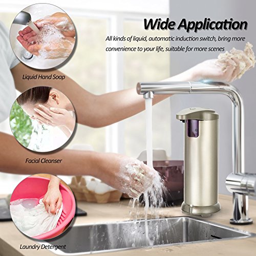LYPULIGHT Dispensador de jabón Automático, Inoxidable Dispensador de jabón liquido com Impermeable Base y Recubrimiento Resistente a Huellas Dactilares para baños (Paquete de 2)