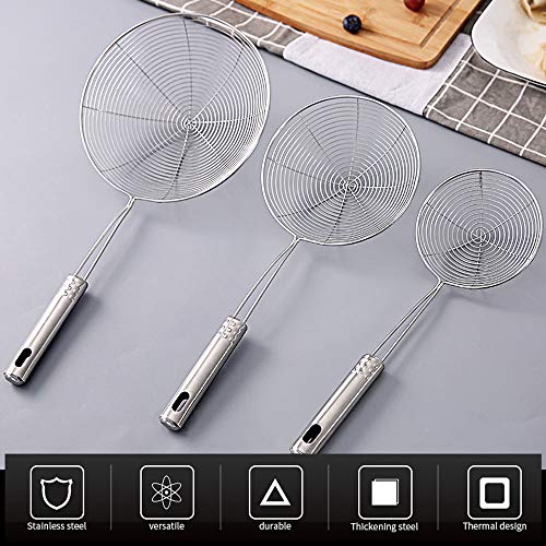 LYTIVAGEN 3 PCS Espumadera Alambre de Acero Inoxidable, Cucharon de Malla con Manija Cocina Araña Colador para Freír Alimentos, Pastas, Espaguetis y Fideos (3 Tamaños)