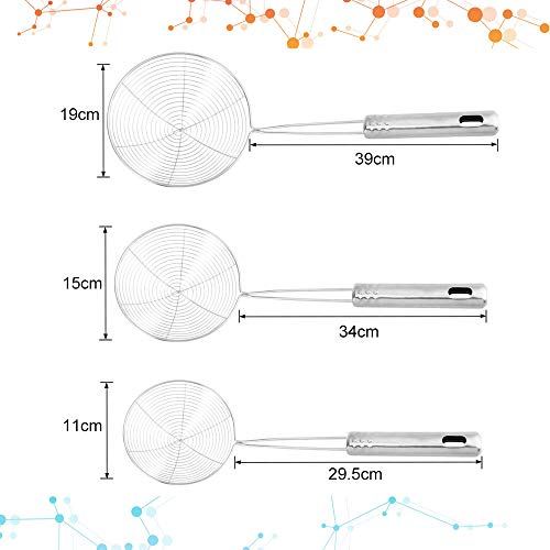 LYTIVAGEN 3 PCS Espumadera Alambre de Acero Inoxidable, Cucharon de Malla con Manija Cocina Araña Colador para Freír Alimentos, Pastas, Espaguetis y Fideos (3 Tamaños)