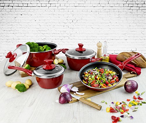 Magefesa Fit Batería de cocina, Acero esmaltado, Rojo