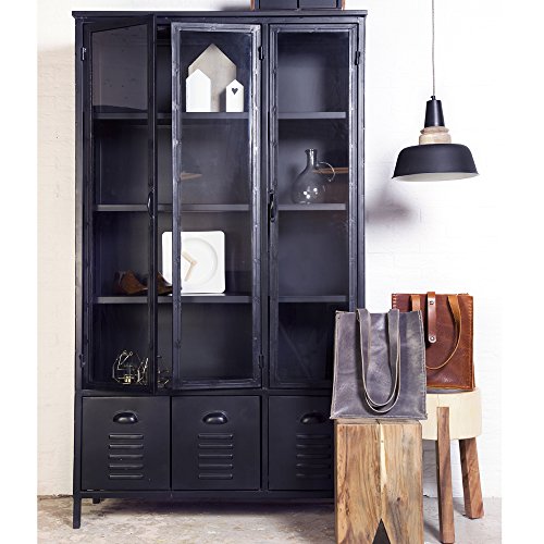Maison Esto Industrial Design - Armario vitrina con cajones (metal), color negro