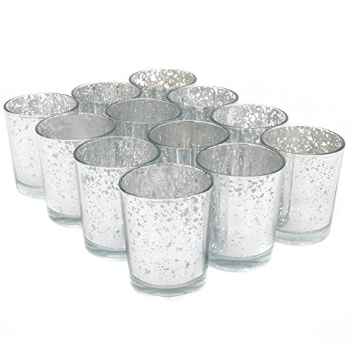 Maison & White Juego de 12 candelabros de cristal de té de vidrio moteado de plata | Ideal para bodas, decoración del hogar, fiestas, configuraciones de mesa y regalos | Plomo y libre de mercurio