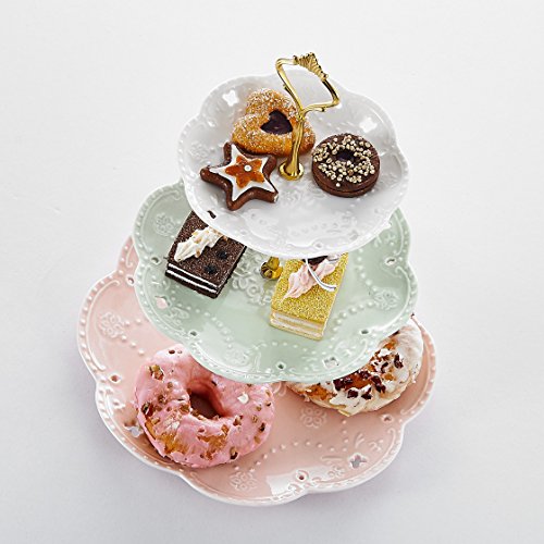 MALACASA Serie Sweet.Time, Bandejas para Tartas, (6'' 8'' 10'') Vajilla de Porcelana 3 Capas de Placas para Postres, Frutas, Magdalenas, Color Vistoso