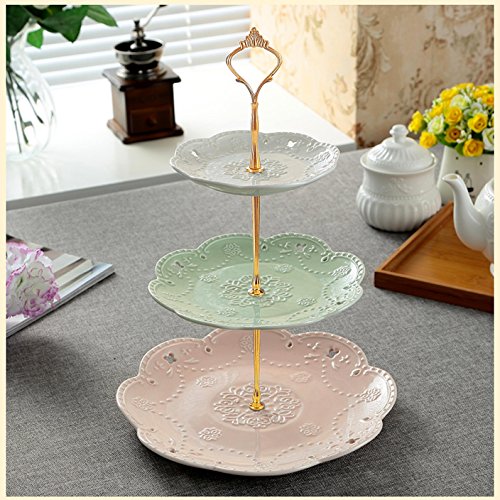MALACASA Serie Sweet.Time, Bandejas para Tartas, (6'' 8'' 10'') Vajilla de Porcelana 3 Capas de Placas para Postres, Frutas, Magdalenas, Color Vistoso