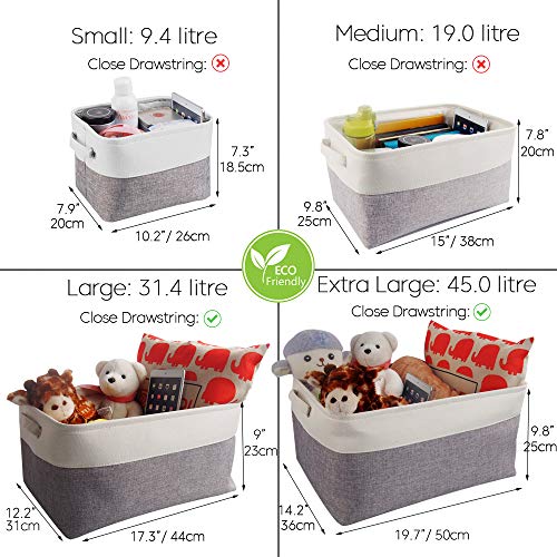 Mangata Cestas de almacenaje, Caja almacenaje Tela de Lona con Asas para Ropa, estantes, Juguetes (Plegable, Gris Blanco,Medio)
