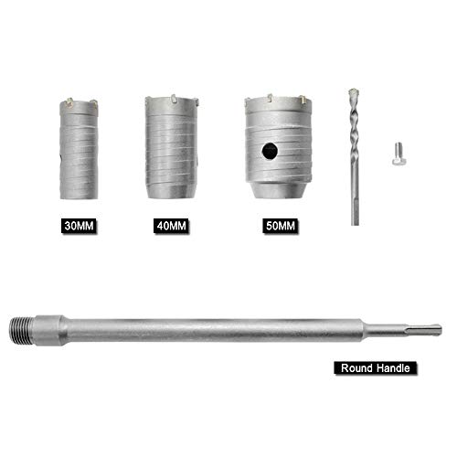 Mango redondo de 350 mm SDS Plus Vástago Broca para muro de hormigón Agujero Cortador de sierra Broca para muro de piedra de cemento de hormigón con expansión de 30/40/50 mm （Plata）