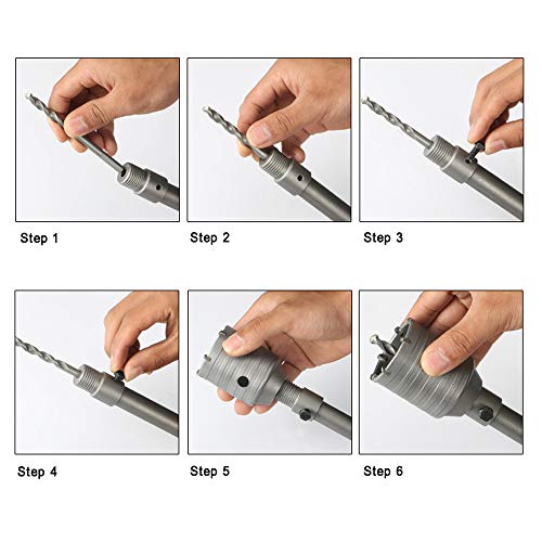 Mango redondo de 350 mm SDS Plus Vástago Broca para muro de hormigón Agujero Cortador de sierra Broca para muro de piedra de cemento de hormigón con expansión de 30/40/50 mm （Plata）