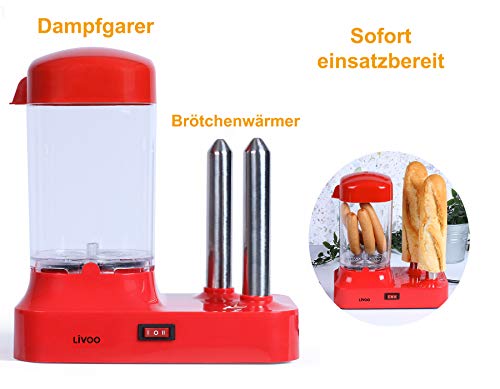 Máquina para 6 salchichas – Máquina para calentar panecillos con depósito de calor extraíble – Calentador de salchichas con pinchos de acero inoxidable para calentar panecillos