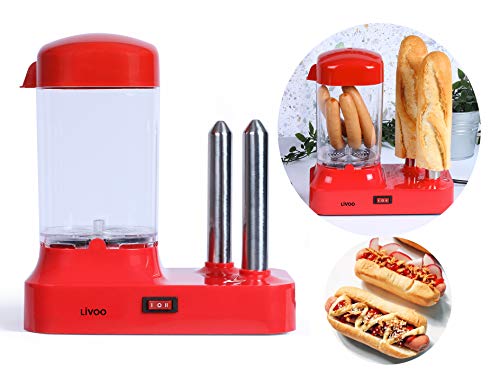 Máquina para 6 salchichas – Máquina para calentar panecillos con depósito de calor extraíble – Calentador de salchichas con pinchos de acero inoxidable para calentar panecillos