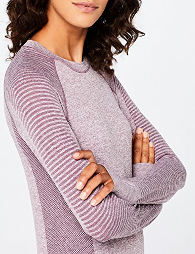 Marca Amazon - AURIQUE Camiseta Deportiva de Manga Larga sin Costuras Mujer, Morado (Purple Gumdrop Marl), 38, Label:S
