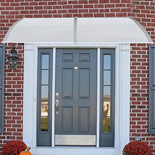 Marquesina para Puertas Ventanas Toldo Refugio de Nieve, Porche Delantero, Sombra Exterior, Techo, hecho en Cubierta de Policarbonato (76x120cm, Gris-Blanco)