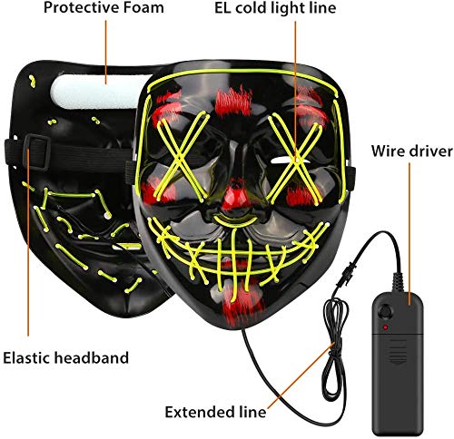 Máscara LED Halloween, Luminosa Craneo Esqueleto Mascaras, máscara de purga de Halloween con 3 modos de iluminación, para Navidad, Halloween, Cosplay, Grimace Festival, Fiesta Show y Mascarada