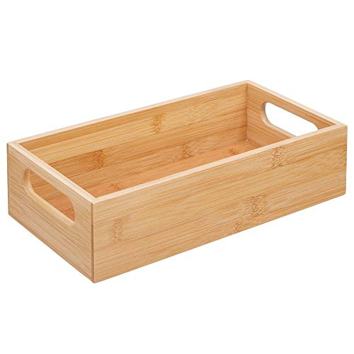 mDesign Caja organizadora con asas – Práctico cajón de madera para almacenar alimentos, especias, nueces o botellas – Organizador de cocina abierto en madera de bambú – color bambú