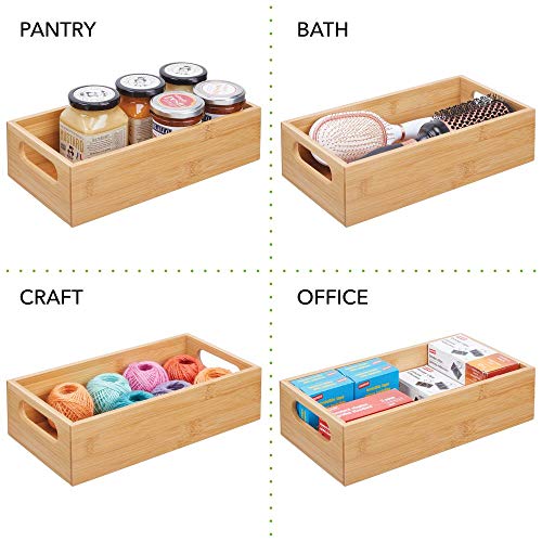mDesign Caja organizadora con asas – Práctico cajón de madera para almacenar alimentos, especias, nueces o botellas – Organizador de cocina abierto en madera de bambú – color bambú