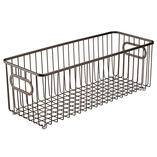 mDesign Cesto de alambre de metal con asas integradas – Cesta de metal profunda con atractivo diseño de rejilla – Organizador de cosméticos para el baño – color bronce