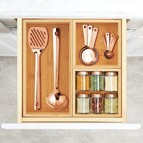mDesign Juego de 2 cajones de almacenaje – Cajas de bambú multifunción para armarios, cajones y superficies – Organizadores de madera abiertos de bambú ecológico – color natural