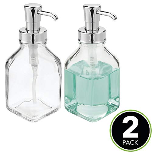 mDesign Juego de 2 dispensadores de jabón rellenables – Dosificadores de jabón cuadrados de cristal y plástico – Ideal dosificador de baño o cocina con 562 ml de capacidad – transparente/plateado